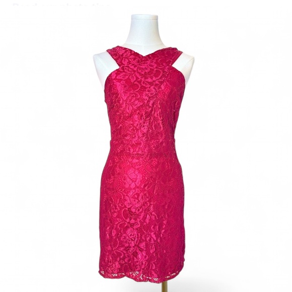 Sam Edelman Hot Pink Fuchsia lace bodycon dress - size 2 - Picture 1 of 7